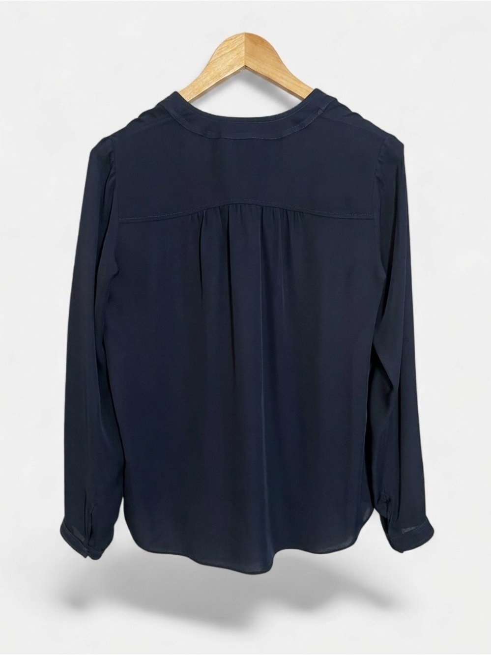 Rebecca Taylor Navy Blue Silk Tie-Neck Utility Blouse 100% silk blouse size 0 - Picture 4 of 7